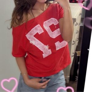 Hollister Red Off-Shoulder Tee with White Graphic